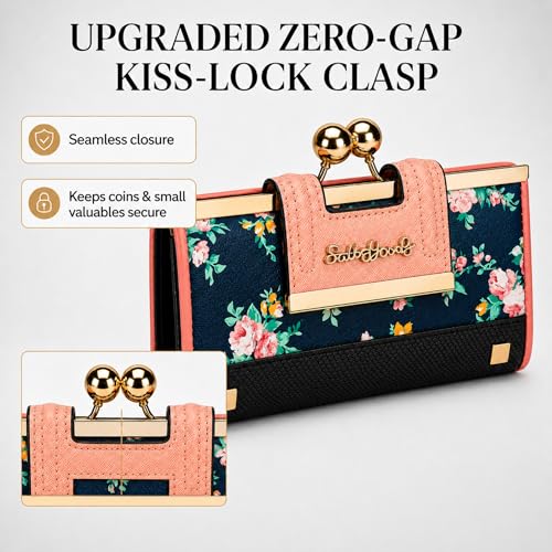 Image of Floral Wallet for Women, Vintage Kiss-Lock Clutch Purse | 10 Card Slots, Full-Length Bill Compartment and Organized Storage,Secure Kiss-Lock Closure, Vintage PU Leather Gift Box