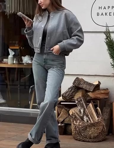 Cropped Bomber Jackets for Womens Long Sleeve Button Down Crop Shacket Jacket Tops3