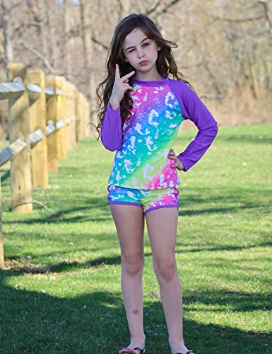 Image of TUONROAD Girls 2 Pieces Rash Guard Swimsuit Long Sleeve Tankini for 4-10 Years