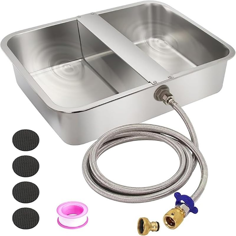 Cuenco de Agua for Perros, comedero automático de Agua de 13,5 l, Bebedero Grande de Acero Inoxidable for Mascotas, comedero de Agua for Animales de Ganado(Bowl with Hose Pad)