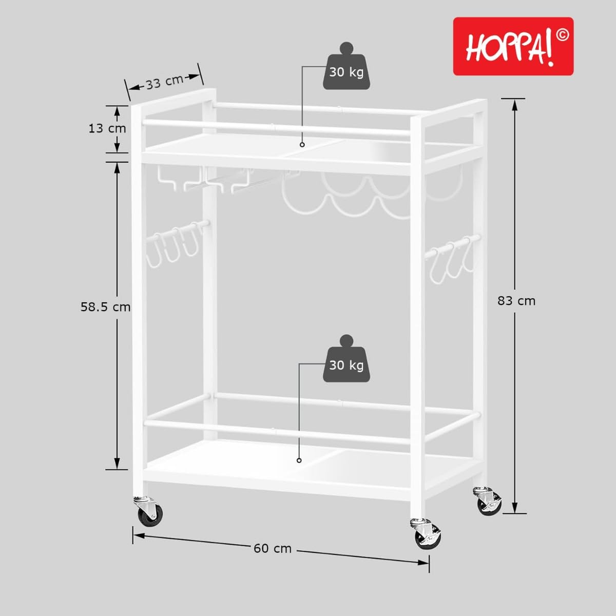 Hoppa! - Servierwagen - Metall - Weiß - 60x33x83 cm