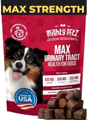 Mighty Petz MAX Cranberry for Dog UTI Treatment – MAX Strength Cranberry Supplement for Dogs + D-Mannose. Bladder Control for Dogs. Urinary Tract Care & Kidney Support Chews