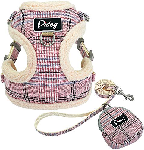 Didog weiches und bequemes Hundegeschirr mit Leine, mit niedlichen Taschen, klassisches Karomuster, Rückseite lässt Sich öffnen und verstellen, Hundegeschirr für kleine Hunde, Katzen Cover
