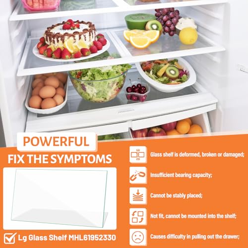 Image of Upgraded MHL61952330 Refrigerator Glass Shelf Compatible with LG Fridge Glass Shelf Replacement Parts LBC24360ST LFC24770ST LDCS24223S Shelves Kenmore Refrigerator Crisper Drawer Cover Tempered Glass