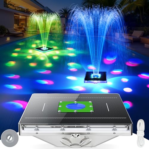 Solar Pool Fountain with Light Show,2026 Upgraded Large Solar Pool Water Fountain, 2 Spray Modes Floating Pool Fountain for Above Ground Pool,Solar Floating Fountain Pump for Pool Pond-1PK(Green)