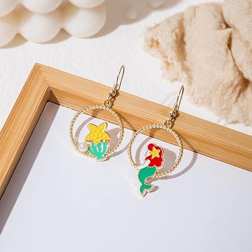 Cartoon Littl Mermaid Earrings Stud, Zinc Alloy Priness Tv Movies Earrings For Girls And Women #TOP3