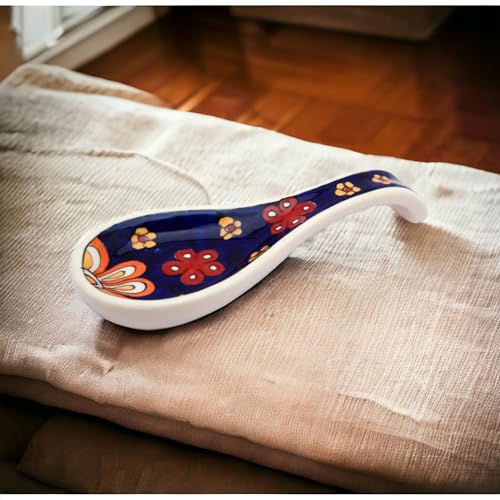 Image of Malaikah Ceramic Spoon Rest Blue Print Pack of 3 for Home, Kitchen, Dining, Kitchen Decor & Gifting
