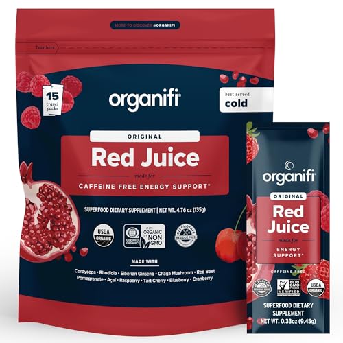 Organifi Red Juice - Energy Powder Reduces Afternoon Crashes and Boosts Digestion and Immune System 15 Go Packets