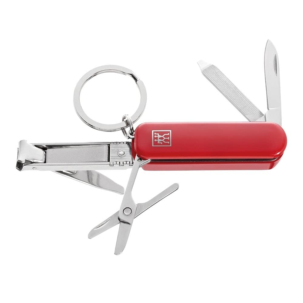 ZWILLING Maniküre Pediküre Multi-Tool (Schlüsselanhänger mit Nagelschere, Nagelknipser und Nagelfeile), Rot, 60 mm