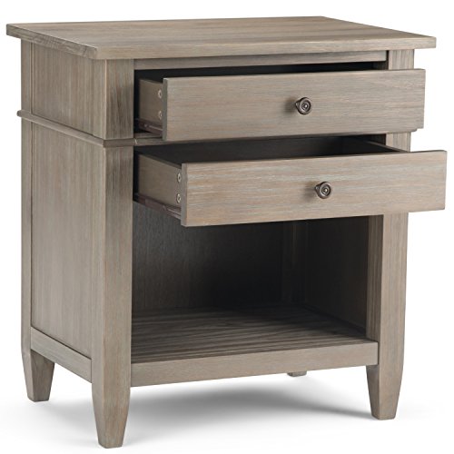 Simplihome Carlton 24 Inches Wide Night Stand, Bedside Table, Distressed Grey Solid Wood, Rectangle, With Storage, 2 Drawers And 1 Shelf, For The Bedroom, Contemporary Modern #TOP2