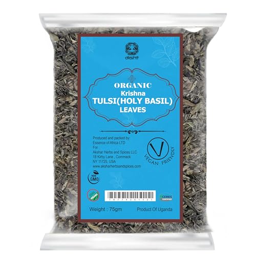 Akshit Natural Holy Basil Tea, Dried Whole Tulsi Leaves, 2.6oz, Aromatic Tea, Holy Basil Leaf Tea, Pure Tulsi Holy Basil Tea, Holy Basil Tea Loose Leaf, Tulsi Basil Tea, Non Gmo, Caffeine-Free