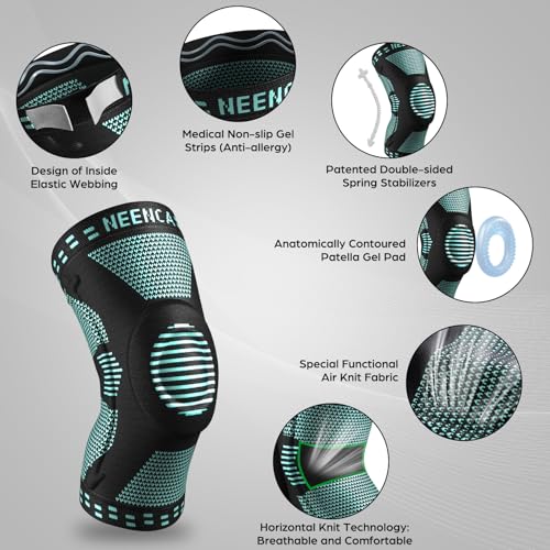 Image of NEENCA Polyester Blend Professional Knee Brace,Compression Knee Sleeve With Patella Gel Pad & Side Stabilizers,Knee Support Bandage For Pain Relief,Medical Knee Pad For Running,Workout