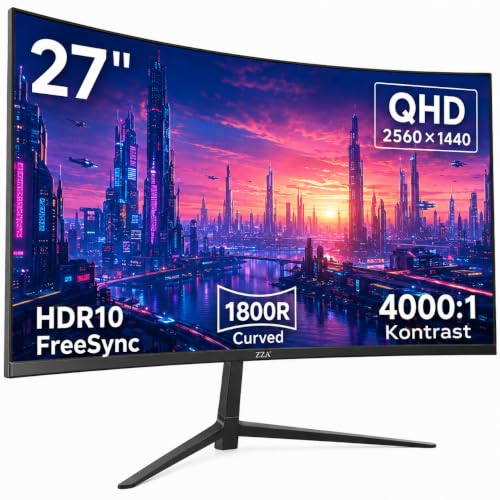ZZA 27 Zoll QHD Curved Monitor, 2560 x 1440, 75 Hz, 1800R VA-Panel – Ansicht 1