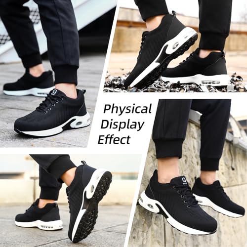 Image of GLANOUDUN Steel Toe Shoes for Men Black Work Shoes Lightweight Safety Shoe for Men Indestructible Steel Toe Sneakers Industrial Construction Shoe Men's Work & Safety Footwear