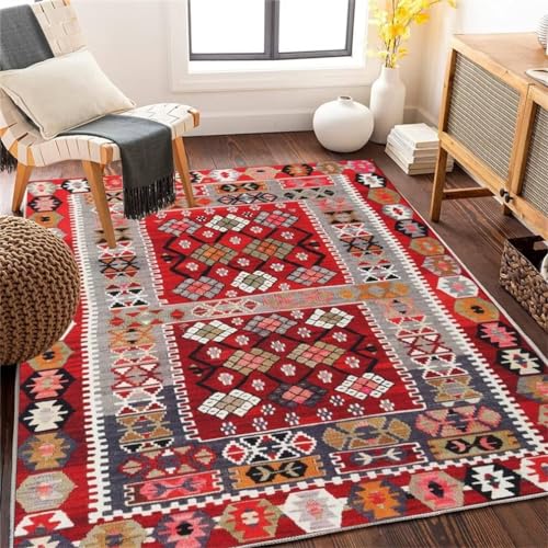 Sticker géométrique ethnique lavable sur tapis 50x80cm rouge vif