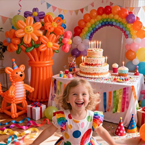 Image of 260 Orange Long Balloons for Balloon Garland Thickening Skinny Latex Twisting Animals Modeling Christmas Birthday Wedding Party Festival Decorations 100pcs