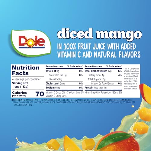 Image of Dole Diced Mango, 4 oz Bowls, 24 Pack | In 100% Fruit Juice, Fruit Bowls
