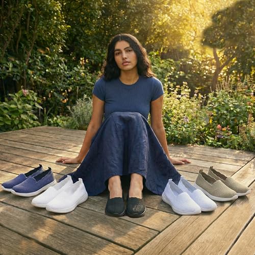 Image of Puxowe Women's Slip-On Walking Shoes | Lightweight Knit Sneakers with Memory Foam Insole, Breathable & Wide Fit Available for Daily Walking, Casual & Travel