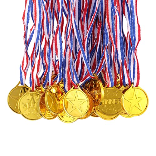 15 piezas Medallas de Ganador de Oro, Medallas para NiñOs,Medallas de Ganador de PláStico Dorado para Niños, Medallas para Niños, con Cintas para el Cuello, para Fiesta, Día del Deporte Escolar