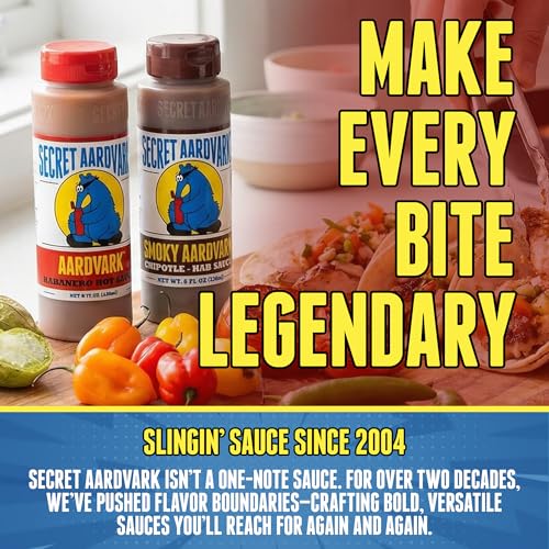 Image of Secret Aardvark Habanero and Chipotle Hot Sauce, 2-Pack Bundle 8 fl oz | Tomatoes & Carrots, Chipotle & Garlic, Smoky BBQ Combo, Non-GMO, No HFCS, Vegan, Low Carb, For Tacos, Eggs, and Grilling