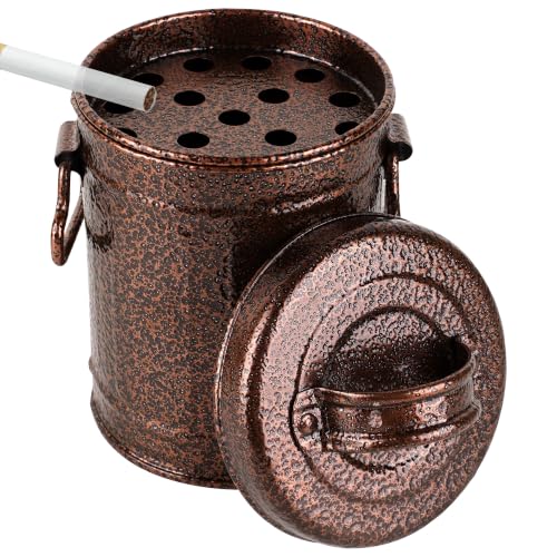 DODAMOUR Cendrier coupe-vent avec couvercle, style poubelle métal