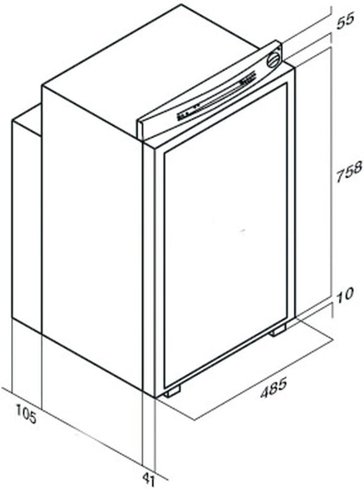 Diagram showing the dimensions of the Vitrifrigo VTR 5075 absorption refrigerator, with measurements in millimeters.