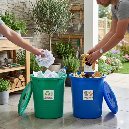 Image of AIR O MATIC Wet & Dry Dustbin Combo Pack of 2 Dustbins for Home & Office (13 LTR + 13 LTR)