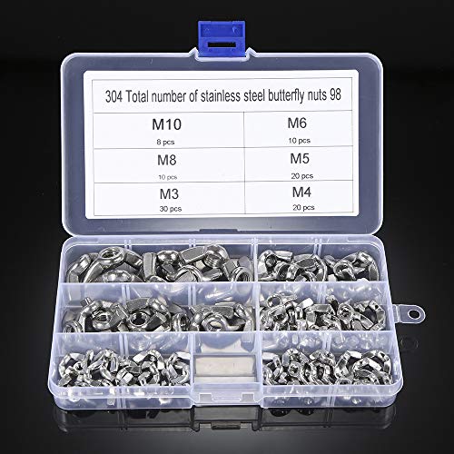 KKmoon DIN315 M-3/M-4/M5/M6/M-8/M-10 Conjunto de porcas sextavadas de aço inoxidável 304