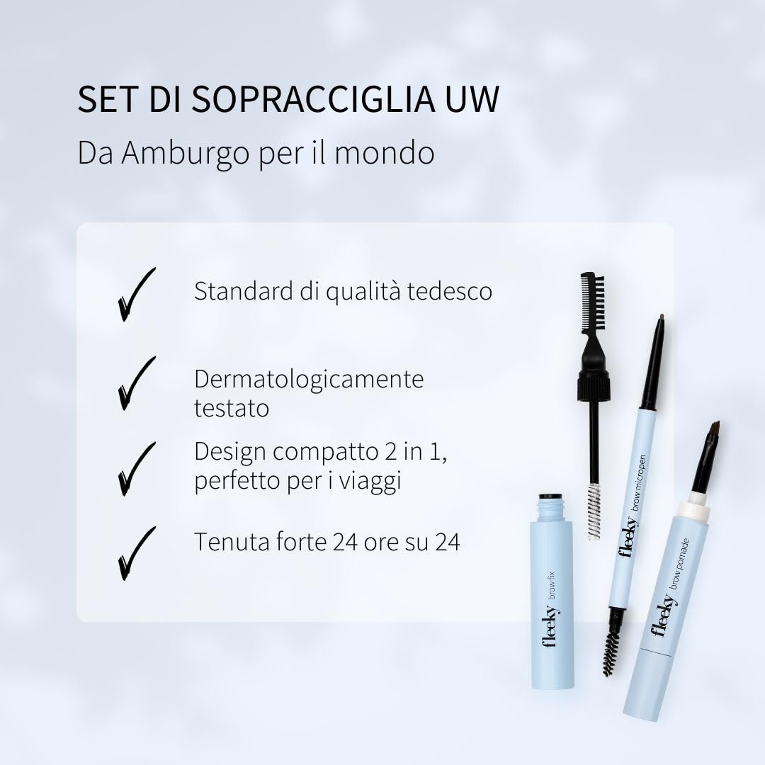 Fleeky - Set per sopracciglia Brow Fix, pomata e micropi, 3 in 1, forma perfetta ombreggiatura, riempimento e definizione per risultati naturali resistenti alle sbavature (marrone)