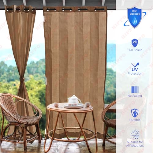 Image of HIPPO HDPE Coated Waterproof Outdoor Balcony Curtain 260 GSM - Rain, Sun & Dust Protection Light Filtering Curtains for Home, Garden, Veranda & Hotel (4 Feet X 8 Feet, 2IN1 Bamboo-Mocha, 2 PC)
