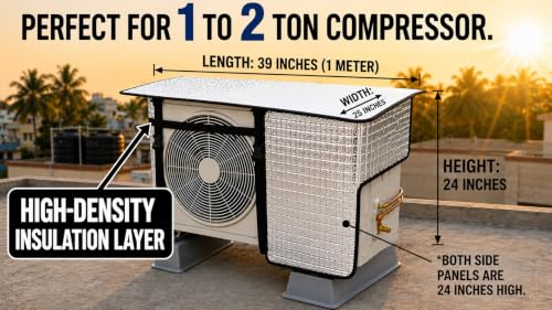 Image of AC Outdoor Unit Protector Cover | HEAVY DUTY | Waterproof Sun & Heat Protection Heat Insulated | AC Outdoor Unit Cover | Air Conditioner Outer Compressor Shade for Split 1.5 & 2 Ton (Universal Size)