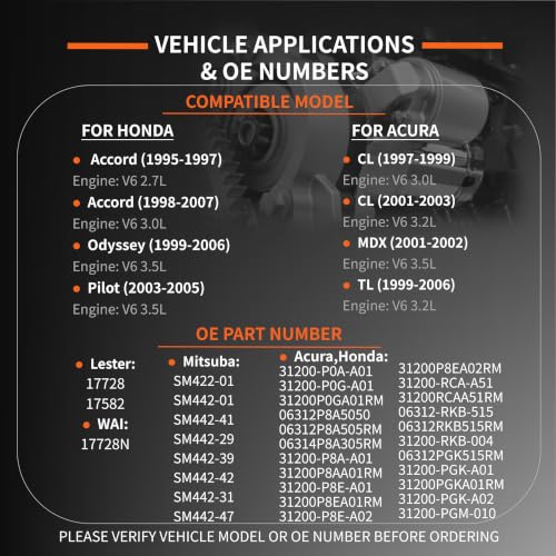 Motor de arranque compatible con Honda Accord 2.7L 3.0L, Odyssey, Pilot 3.5L y Acura CL, TL 3.0L 3.2L, MDX 3.5L modelo BT153041 NB-BOTA miniatura 3