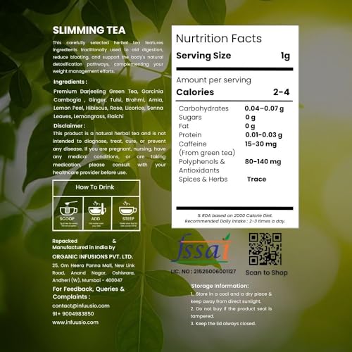 Image of Infuusio Slimming Herbal Tea, 50g, Green Tea Blend with Garcinia Cambogia, Senna, Amla, Lemongrass, Rose, Hibiscus for Weight Management, Metabolism Support (Pack of 3)