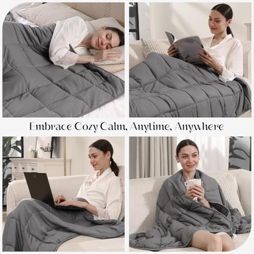 Image of Smart Queen Weighted Blanket 15lbs (48 inchx72 inch,Grey) Queen Size Soft Cooling Heavy Blanket for Sleeping, Breathable All Season Comfort with Premium Glass Beads,Machine Washable