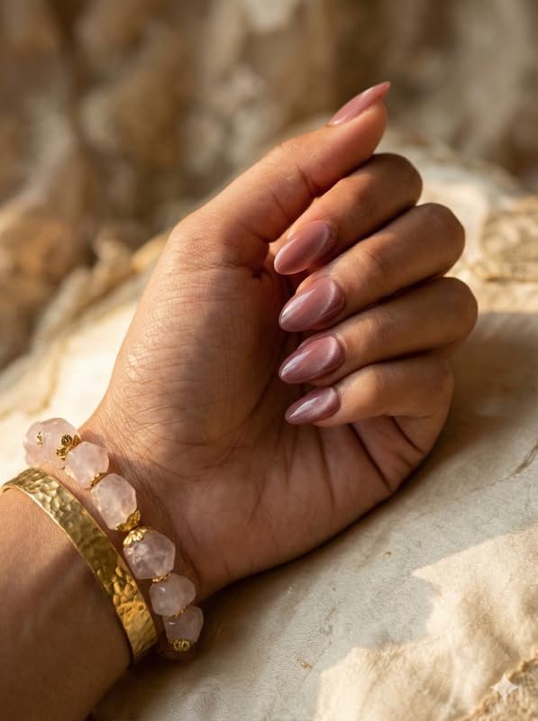 Image of Glossy Almond Shape Press On Nails Glossy Nude Pink | Medium Length Artificial Fake Nails | Reusable Full Cover Nail Tips | Salon Finish Stick On Nails for Women | 24 Pcs with Glue & Adhesive Tabs