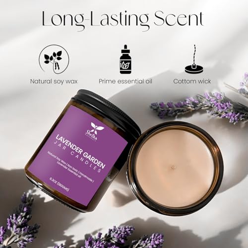 Image of 100% Natural Soy Wax Lavender Jar Candle, 180g, 40+ Hour Clean Burn, Essential Oil Aromatherapy Candle, Smoke-Free Eco-Friendly Home Fragrance, Aesthetic Glass Jar Gift Candle