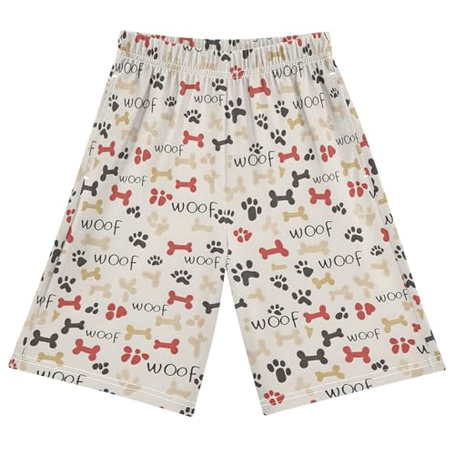 ALAZA Cute Dog Paw Print Bone Pajama Shorts Sleep Shorts Pant Lounge Pajama Bottoms Elastic Waist with Pockets