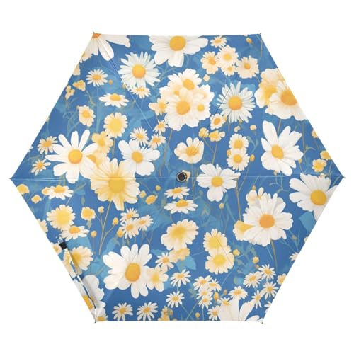 EtherSpher White Lemon Yellow Daisies Flowers Blue duty umbrella 39 Inch with patterned case auto open close Golf Umbrella for special designed and strong Outdoor Defence Accessories sombrilla blanca
