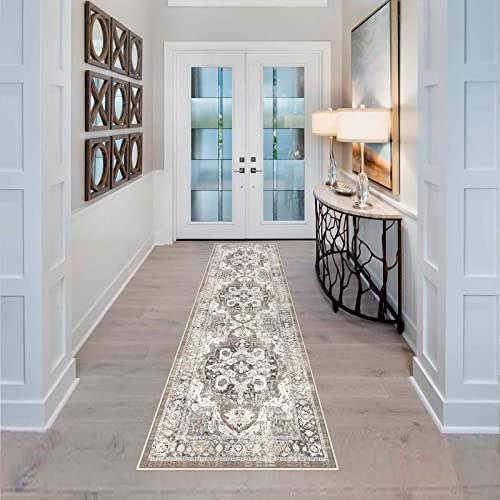 YOUFORTONG 2x7 Runner Rus for Hallways Soft Kitchen Rug Non Slip Rug Runner with Rubber Backing for Bathroom Washable Non Shedding Farmhouse Runner Rug (Beige, 2X7)