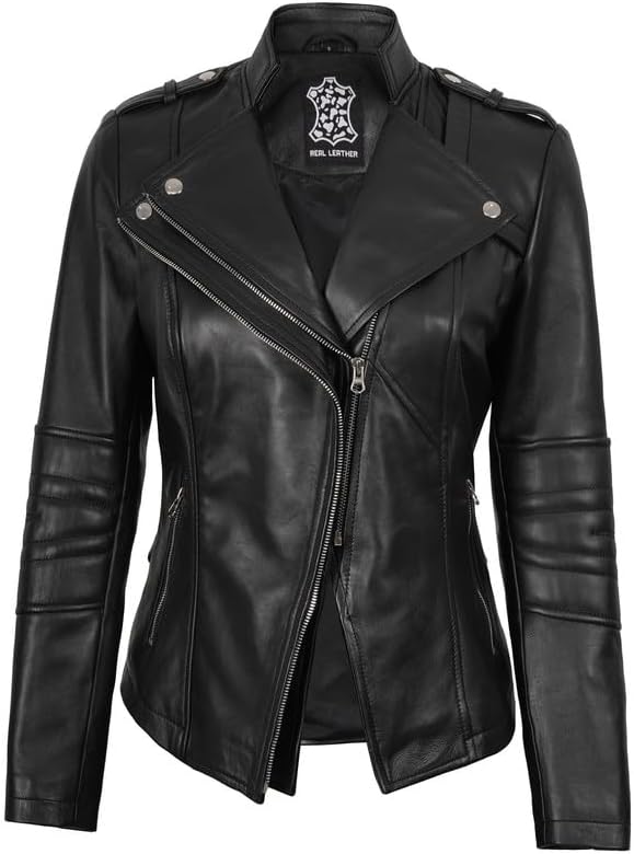 Blingsoul Womens Real Leather Jacket - Asymmetrical Leather Jackets for Women - Image 3