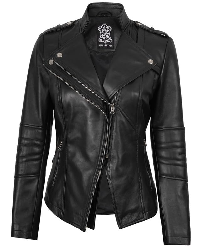 Image of Blingsoul Womens Real Leather Jacket - Asymmetrical Leather Jackets for Women