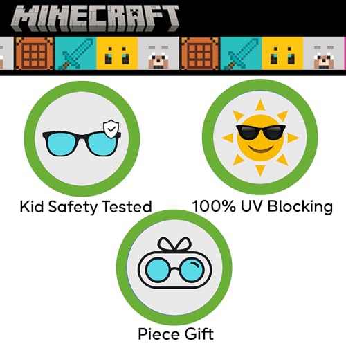 Image of ARKAID Minecraft Boys Sunglasses | Official Minecraft Gear | 100% UV Protection | Official Minecraft Boys Sunglasses and Sports Wraps | Impact Resistant | Gift Idea | Fits Most Kids