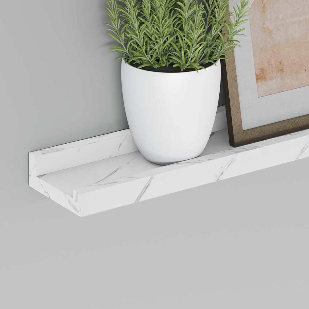 Juego de 4 estanterías de pared con aspecto de mármol blanco, estantes flotantes de madera, estantes decorativos de pared para salón, pasillo y oficina, 115 x 9 x 3 cm