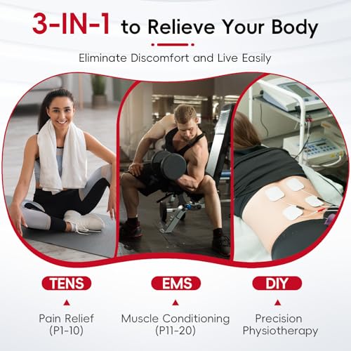 Comfytemp TENS Unit Muscle Stimulator for Pain Relief Therapy, FSA HSA Eligible TENS Machine with 20 Modes and DIY, Dual Channel EMS Unit, Electric Pulse Massager for Back, Shoulder, Sciatica, Knee