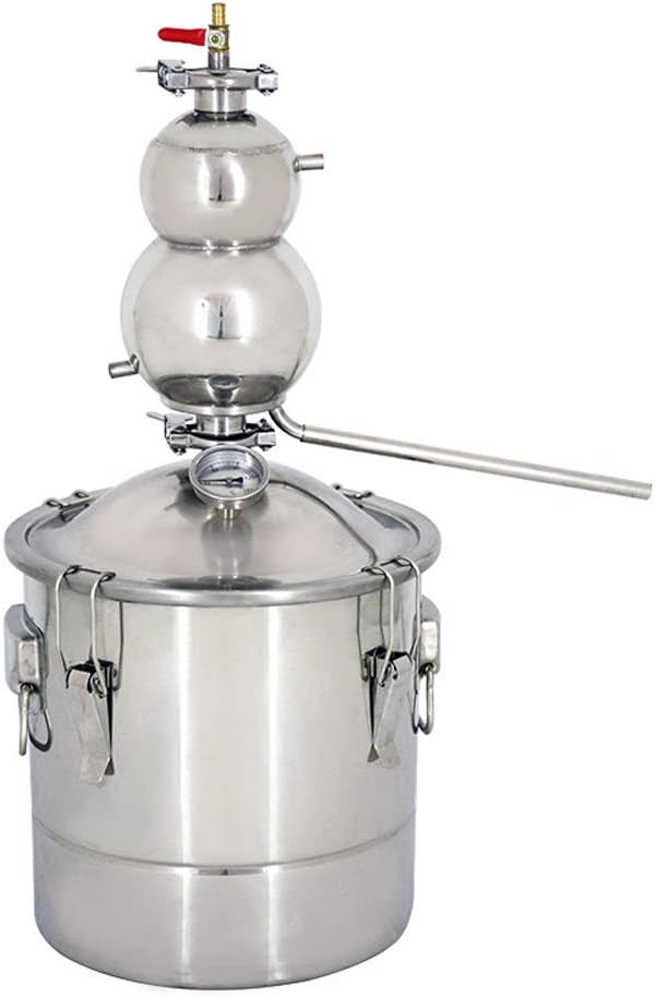 Home Alcohol Still with Gourd Shape Condenser Ethanol Spirits Vodka Water Distiller Alcohol Brewing Kit Stainless Steel (5 Gal 20L)