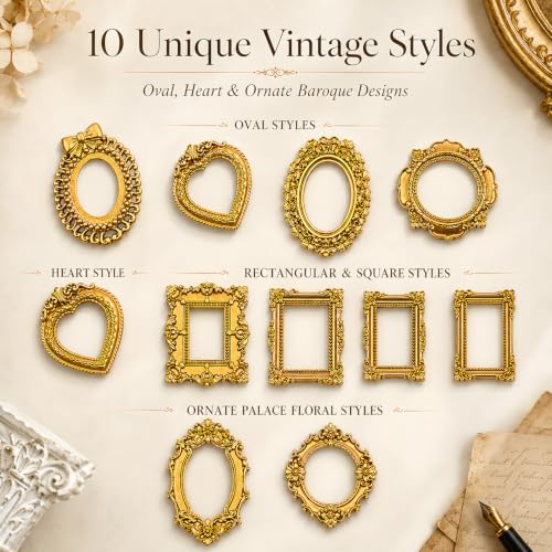 Image of Satmarhz 10 Pcs Mini Photo Frames, Baroque Gold Resin Frames for DIY Crafts