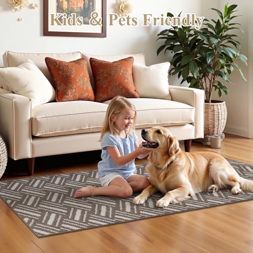 U'Artlines Washable Hallway Runner Rug 2x6', Non-Slip Basketweave Geometric Kitchen Runner, Low Profile Entryway Rug for Indoor, Laundry Room & Bathroom Brown — view 5