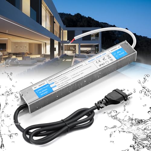 BRIMETI LED Transformator 24V 200W 8.3A IP67 Vattentät AC 220V till 24V DC LED Drivrutin Strömförsörjning Konstant Spänning Slim Lågspänning Nätadapter med Netzteil för Strip Lampor Utomhus