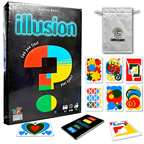 Illusion Board Game, Card Party, Card Game Bundle with Random Color Drawstring Bag