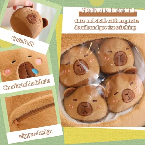 Kawaii Capybara Plush with 6 Cute Babies - Bag of Capybara Plushies Pillow Stuffed Toys for Girls & Boys Gifts, Brown - Image 2